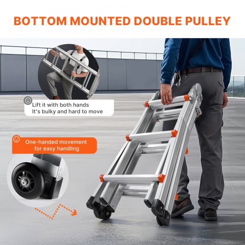VEVOR Telescoping Ladder A Frame, 9.5 FT Compact Aluminum Extension Ladder, Multi-Function Portable Collapsible RV Ladder, Te