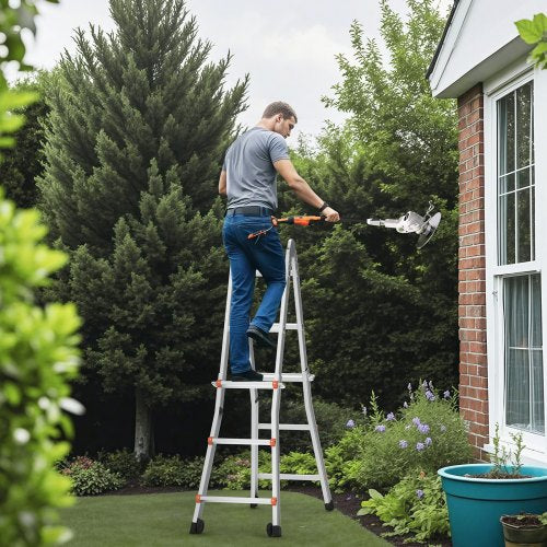VEVOR Telescoping Ladder A Frame, 9.5 FT Compact Aluminum Extension Ladder, Multi-Function Portable Collapsible RV Ladder, Te