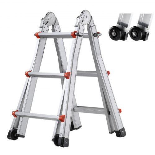 VEVOR Telescoping Ladder A Frame, 9.5 FT Compact Aluminum Extension Ladder, Multi-Function Portable Collapsible RV Ladder, Te