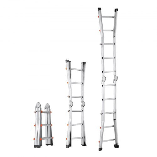VEVOR Telescoping Ladder A Frame, 9.5 FT Compact Aluminum Extension Ladder, Multi-Function Portable Collapsible RV Ladder, Te