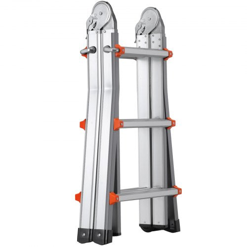 VEVOR Telescoping Ladder A Frame, 9.5 FT Compact Aluminum Extension Ladder, Multi-Function Portable Collapsible RV Ladder, Te