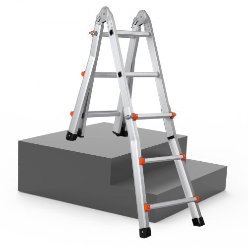 VEVOR Telescoping Ladder A Frame, 9.5 FT Compact Aluminum Extension Ladder, Multi-Function Portable Collapsible RV Ladder, Te