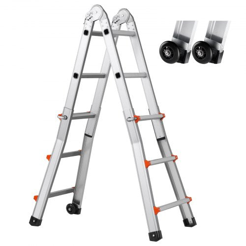 VEVOR Telescoping Ladder A Frame, 9.5 FT Compact Aluminum Extension Ladder, Multi-Function Portable Collapsible RV Ladder, Te