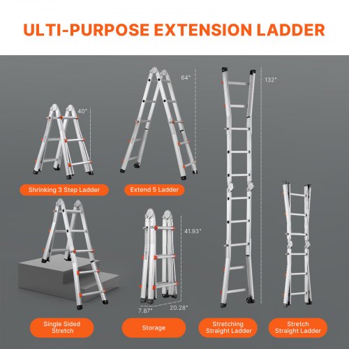 VEVOR Telescoping Ladder A Frame, 11 FT Compact Aluminum Extension Ladder, Multi-Function Portable Collapsible RV Ladder, Tel