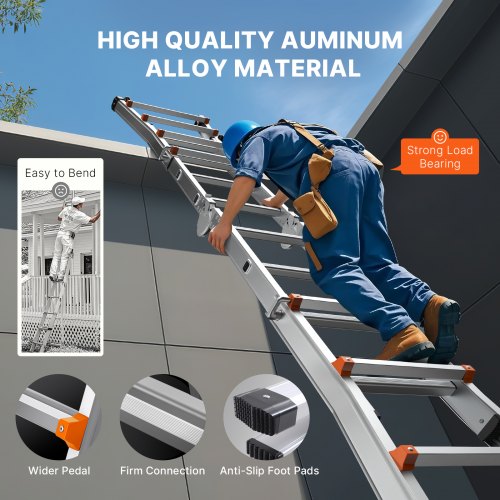 VEVOR Telescoping Ladder A Frame, 11 FT Compact Aluminum Extension Ladder, Multi-Function Portable Collapsible RV Ladder, Tel