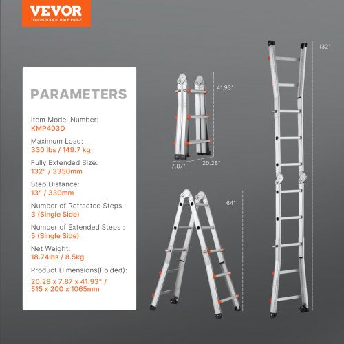 VEVOR Telescoping Ladder A Frame, 11 FT Compact Aluminum Extension Ladder, Multi-Function Portable Collapsible RV Ladder, Tel