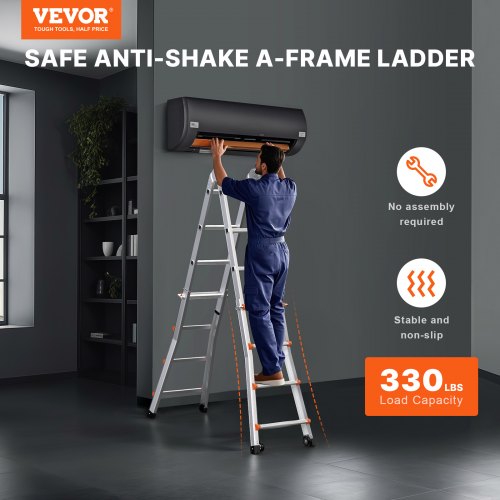 VEVOR Telescoping Ladder A Frame, 13 FT Compact Aluminum Extension Ladder, Multi-Function Portable Collapsible RV Ladder, Tel