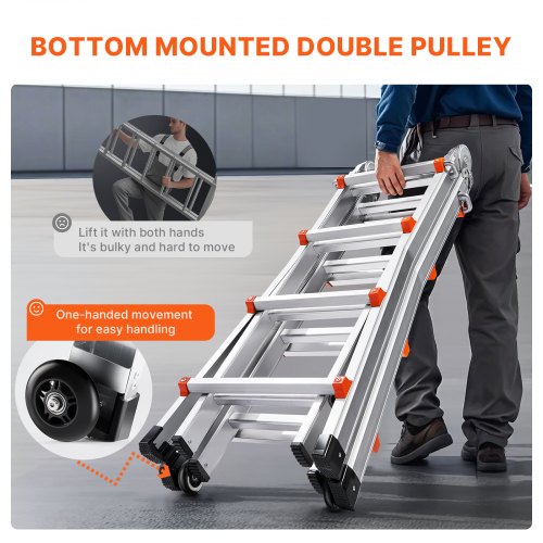 VEVOR Telescoping Ladder A Frame, 13 FT Compact Aluminum Extension Ladder, Multi-Function Portable Collapsible RV Ladder, Tel