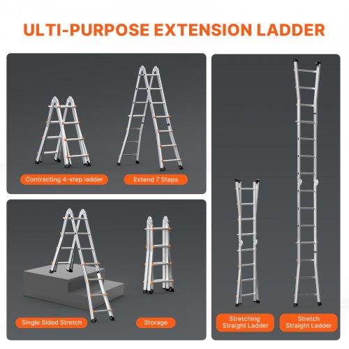 VEVOR Telescoping Ladder A Frame, 13 FT Compact Aluminum Extension Ladder, Multi-Function Portable Collapsible RV Ladder, Tel
