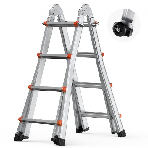 VEVOR Telescoping Ladder A Frame, 13 FT Compact Aluminum Extension Ladder, Multi-Function Portable Collapsible RV Ladder, Tel