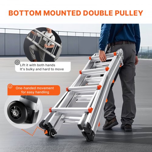 VEVOR Telescoping Ladder A Frame, 15.5 FT Compact Aluminum Extension Ladder, Multi-Function Portable Collapsible RV Ladder, T