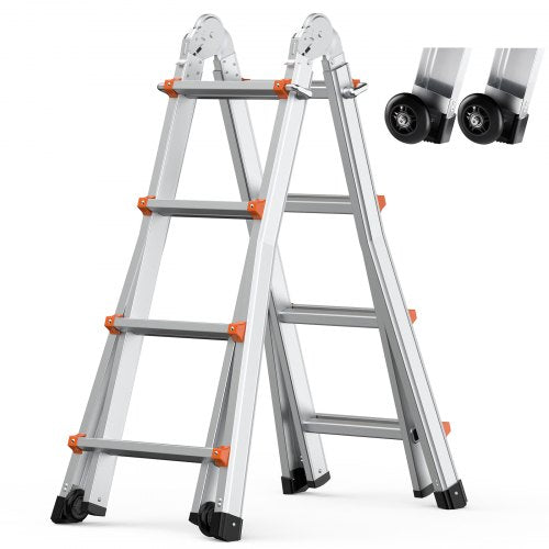 VEVOR Telescoping Ladder A Frame, 15.5 FT Compact Aluminum Extension Ladder, Multi-Function Portable Collapsible RV Ladder, T