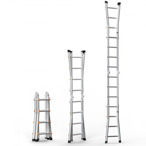 VEVOR Telescoping Ladder A Frame, 15.5 FT Compact Aluminum Extension Ladder, Multi-Function Portable Collapsible RV Ladder, T