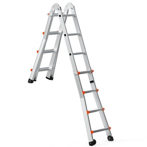 VEVOR Telescoping Ladder A Frame, 15.5 FT Compact Aluminum Extension Ladder, Multi-Function Portable Collapsible RV Ladder, T