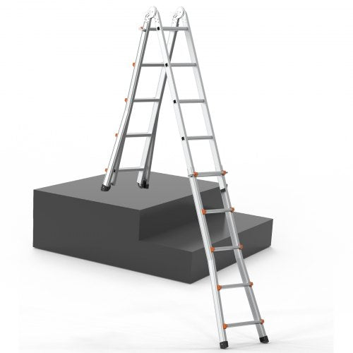 VEVOR Telescoping Ladder A Frame, 17 FT Compact Aluminum Extension Ladder, Multi-Function Portable Collapsible RV Ladder, Tel