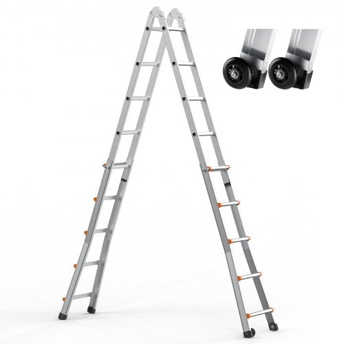 VEVOR Telescoping Ladder A Frame, 17 FT Compact Aluminum Extension Ladder, Multi-Function Portable Collapsible RV Ladder, Tel