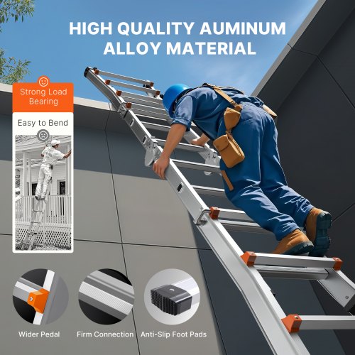 VEVOR Telescoping Ladder A Frame, 20 FT Compact Aluminum Extension Ladder, Multi-Function Portable Collapsible RV Ladder, Tel