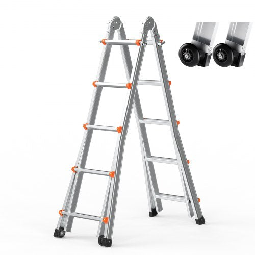 VEVOR Telescoping Ladder A Frame, 20 FT Compact Aluminum Extension Ladder, Multi-Function Portable Collapsible RV Ladder, Tel