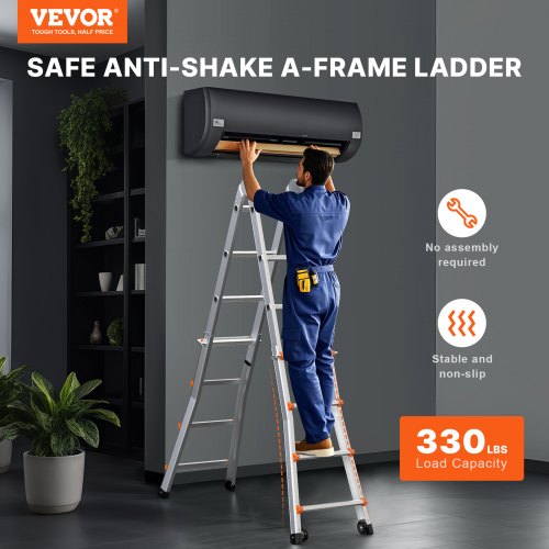 VEVOR Telescoping Ladder A Frame, 20.5 FT Compact Aluminum Extension Ladder, Multi-Function Portable Collapsible RV Ladder, T