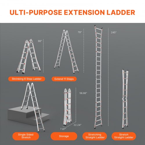 VEVOR Telescoping Ladder A Frame, 20.5 FT Compact Aluminum Extension Ladder, Multi-Function Portable Collapsible RV Ladder, T