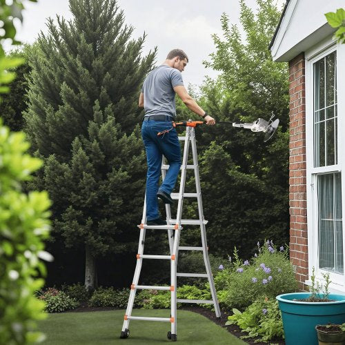 VEVOR Telescoping Ladder A Frame, 20.5 FT Compact Aluminum Extension Ladder, Multi-Function Portable Collapsible RV Ladder, T