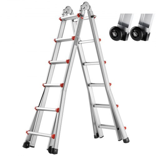 VEVOR Telescoping Ladder A Frame, 20.5 FT Compact Aluminum Extension Ladder, Multi-Function Portable Collapsible RV Ladder, T