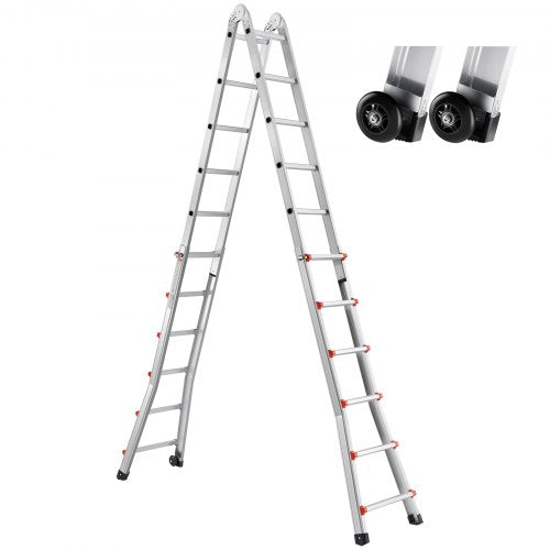 VEVOR Telescoping Ladder A Frame, 20.5 FT Compact Aluminum Extension Ladder, Multi-Function Portable Collapsible RV Ladder, T