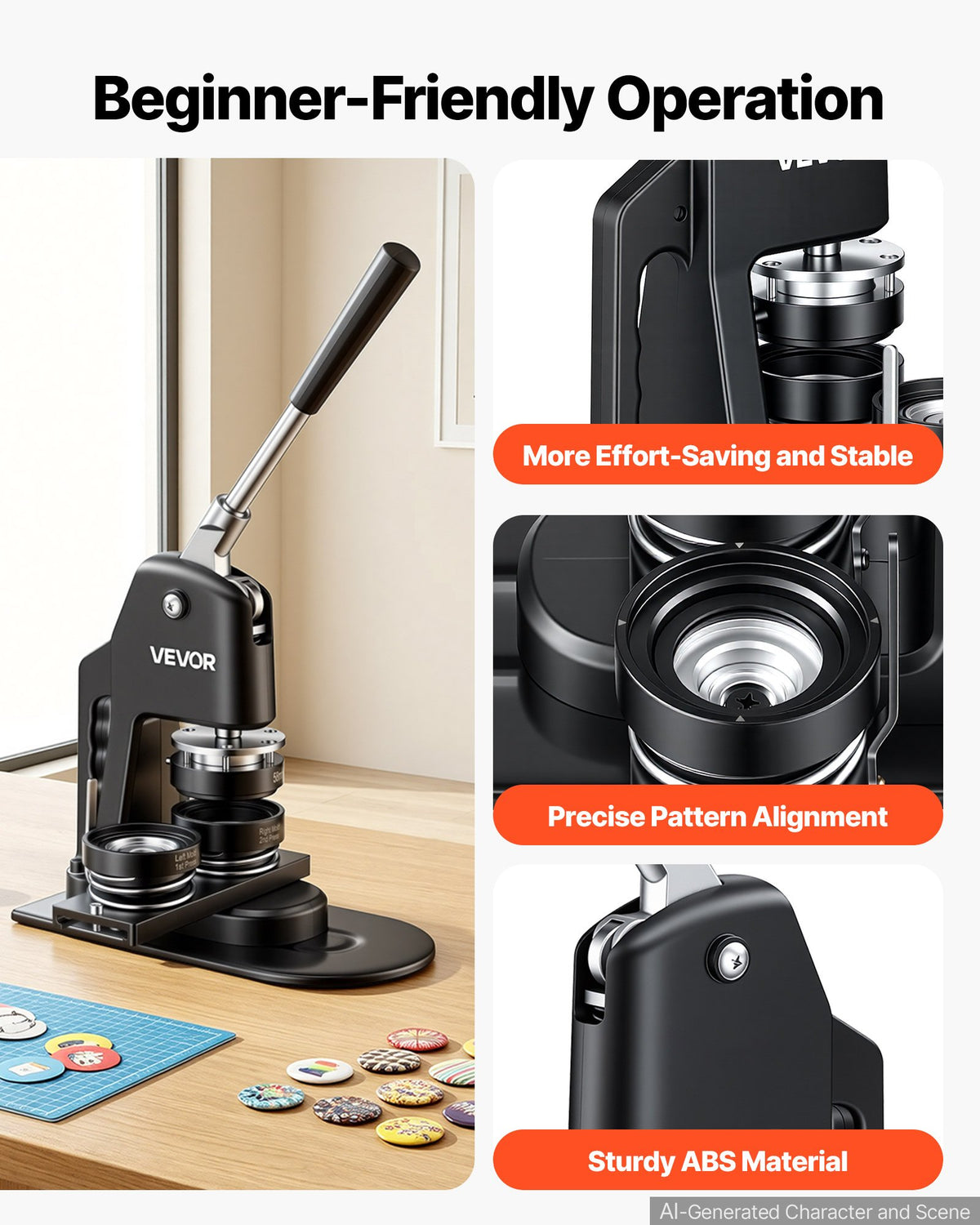 VEVOR Button Maker Machine, Multiple Sizes 1.25+2.25 Inch Badge Punch Press Kit, Children DIY Gifts Pin Maker, Button Making Supplies with 500pcs Button Parts & Circle Cutter & Magic Book