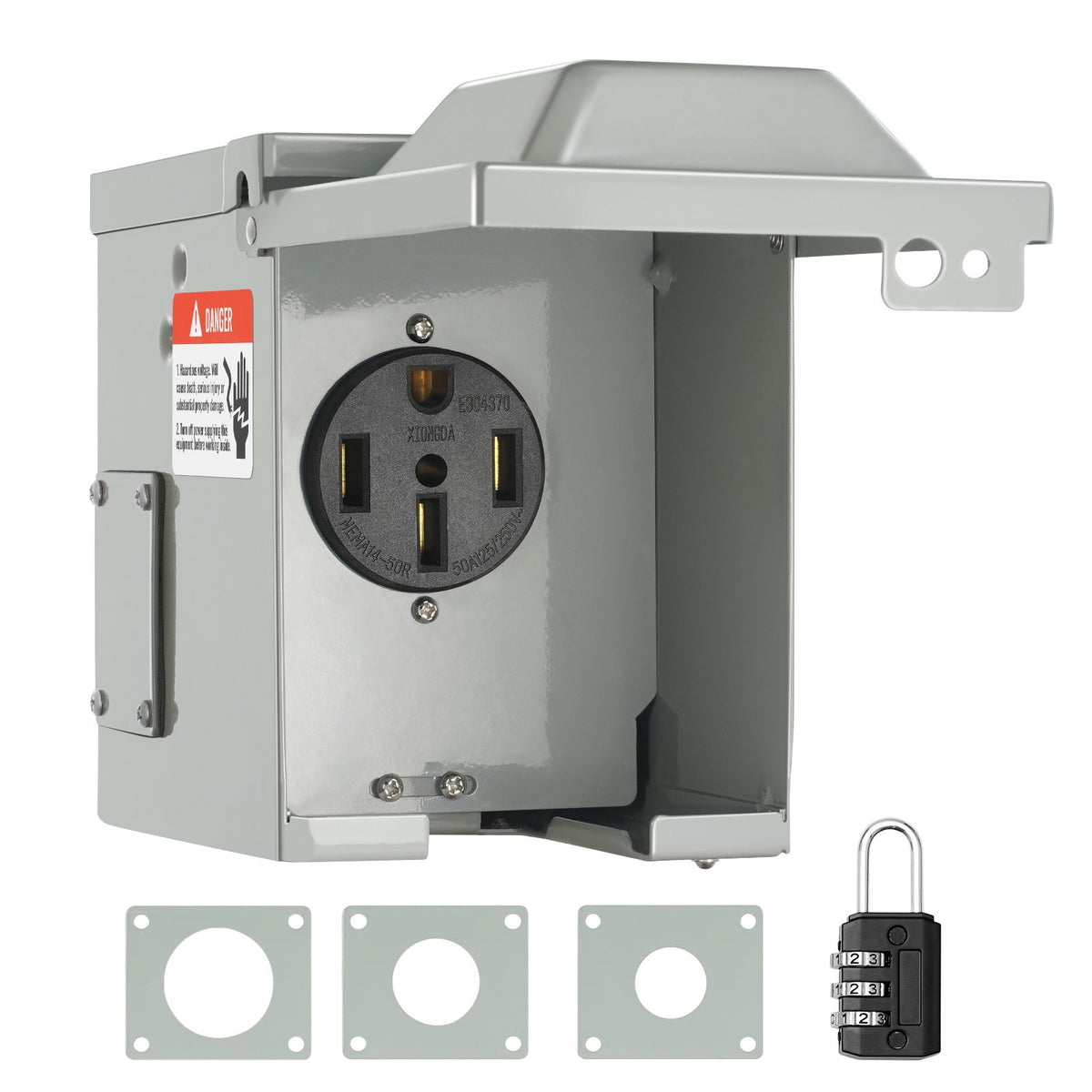 VEVOR 50 Amp RV Power Outlet Box, 125/250 Volt, Enclosed Lockable Outdoor RV Receptacle Box, NEMA 14-50R Weatherproof Electrical Panel, for RV Camper Trailer Motorhome
