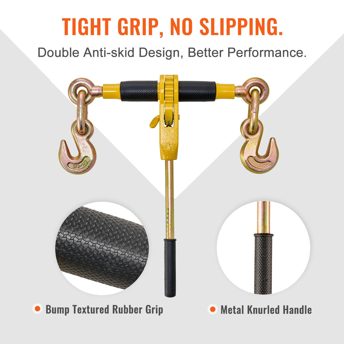 VEVOR Ratchet Chain Binder 2PCS, 3/8"-1/2" Heavy Duty Load Binders, with G80 Chains 12000 lbs Secure Load Limit, Labor-saving Anti-skid Handle, Tie Down Hauling Chain Binders for Flatbed Truck Trailer