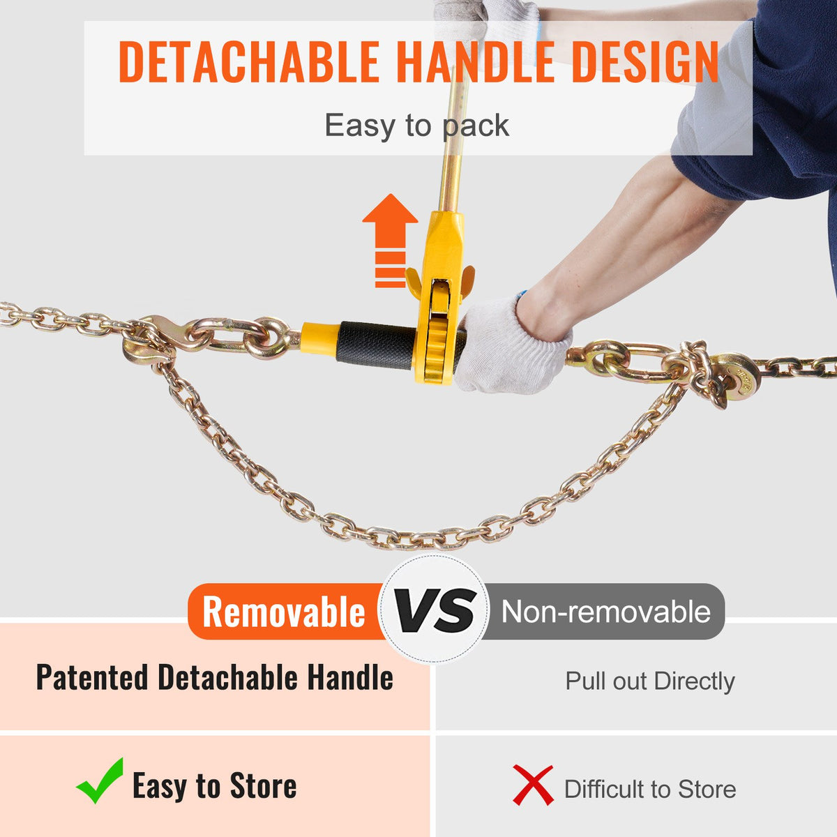 VEVOR Ratchet Chain Binder 2PCS, 3/8"-1/2" Heavy Duty Load Binders, with G80 Chains 12000 lbs Secure Load Limit, Labor-saving Anti-skid Handle, Tie Down Hauling Chain Binders for Flatbed Truck Trailer
