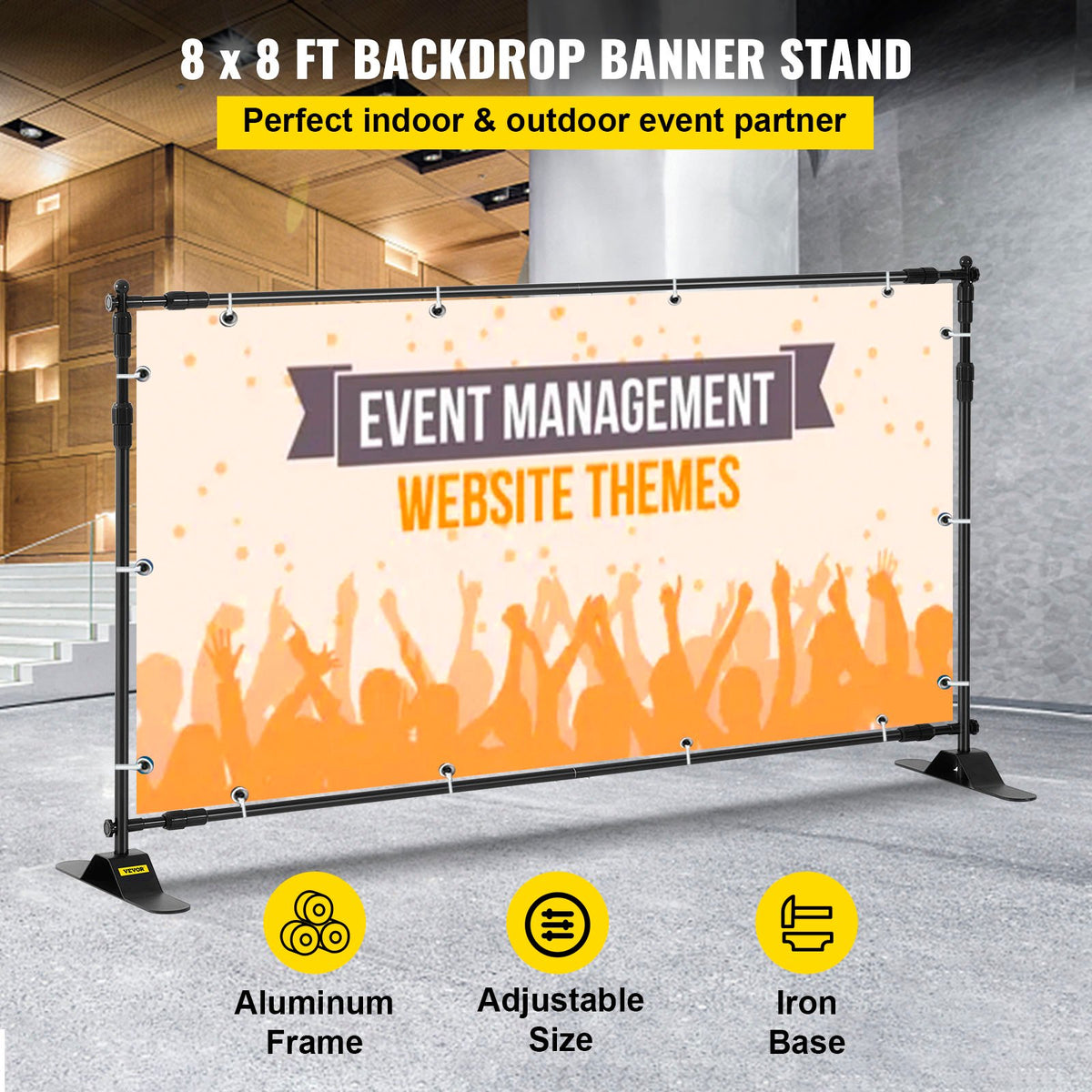 VEVOR Backdrop Banner Stand 8 x 8 Ft Adjustable Heavy Duty Background Stand with 1 Carrying Bag, Backdrop Stand for Parties Wedding Photo Booth Trade Show
