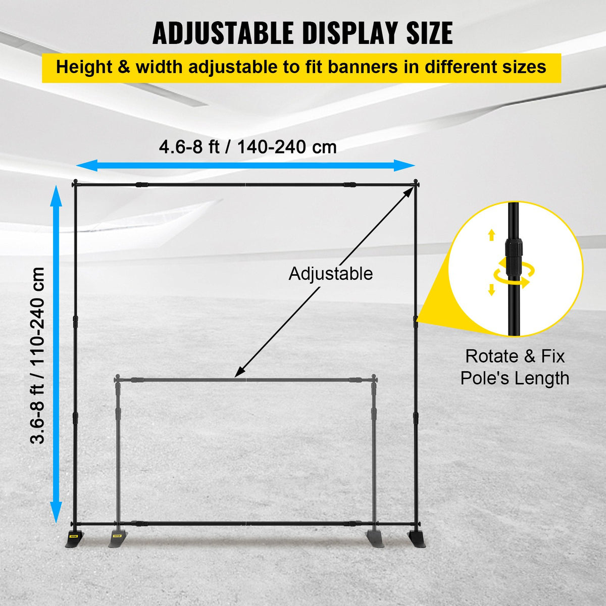 VEVOR Backdrop Banner Stand 8 x 8 Ft Adjustable Heavy Duty Background Stand with 1 Carrying Bag, Backdrop Stand for Parties Wedding Photo Booth Trade Show