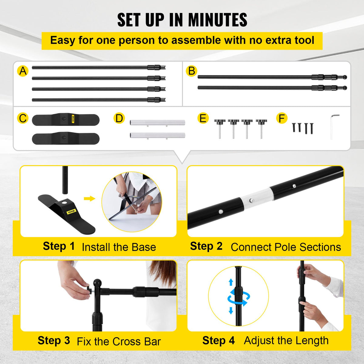VEVOR Backdrop Banner Stand 8 x 8 Ft Adjustable Heavy Duty Background Stand with 1 Carrying Bag, Backdrop Stand for Parties Wedding Photo Booth Trade Show