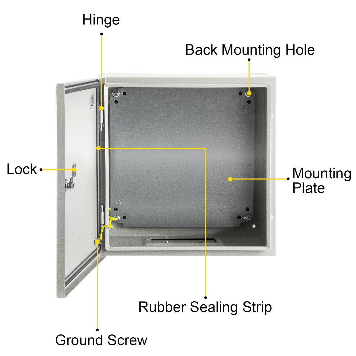 VEVOR NEMA Steel Enclosure, 12 x 12 x 6\'\' NEMA 4X Steel Electrical Box, IP66 Waterproof & Dustproof, Outdoor/Indoor Electrical Junction Box, with Mounting Plate