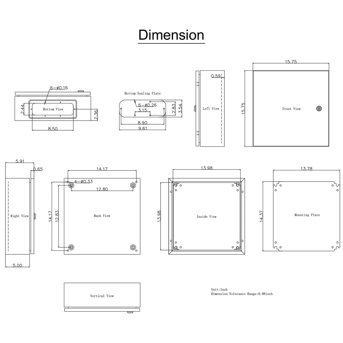 VEVOR NEMA Steel Enclosure, 16 x 16 x 6\'\' NEMA 4X Steel Electrical Box, IP66 Waterproof & Dustproof, Outdoor/Indoor Electrical Junction Box, with Mounting Plate