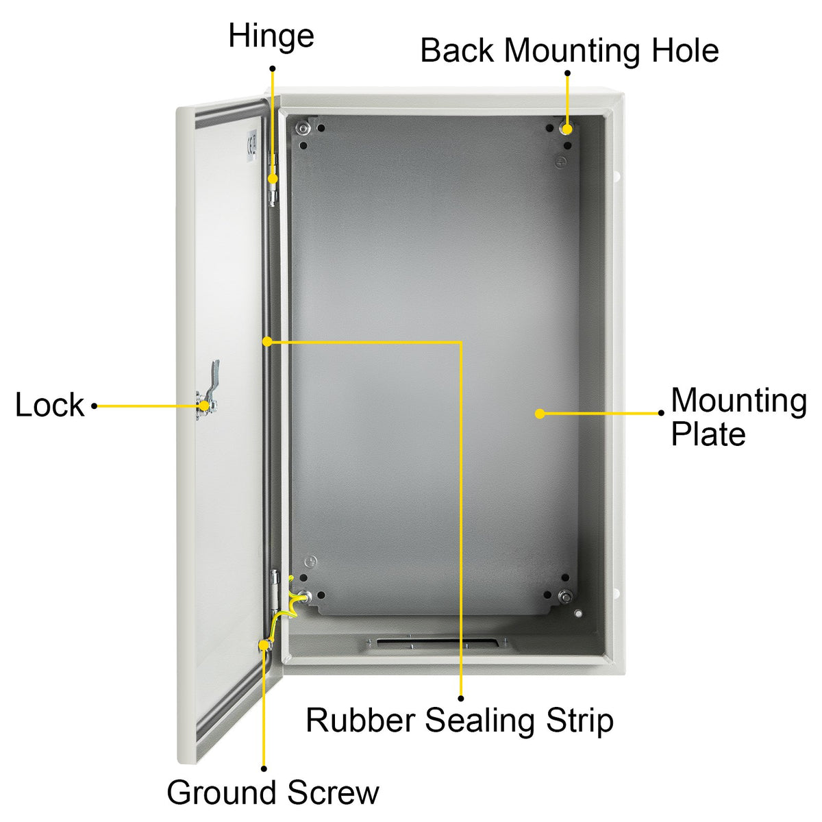 VEVOR NEMA Steel Enclosure, 20 x 12 x 10\'\' NEMA 4X Steel Electrical Box, IP66 Waterproof & Dustproof, Outdoor/Indoor Electrical Junction Box, with Mounting Plate
