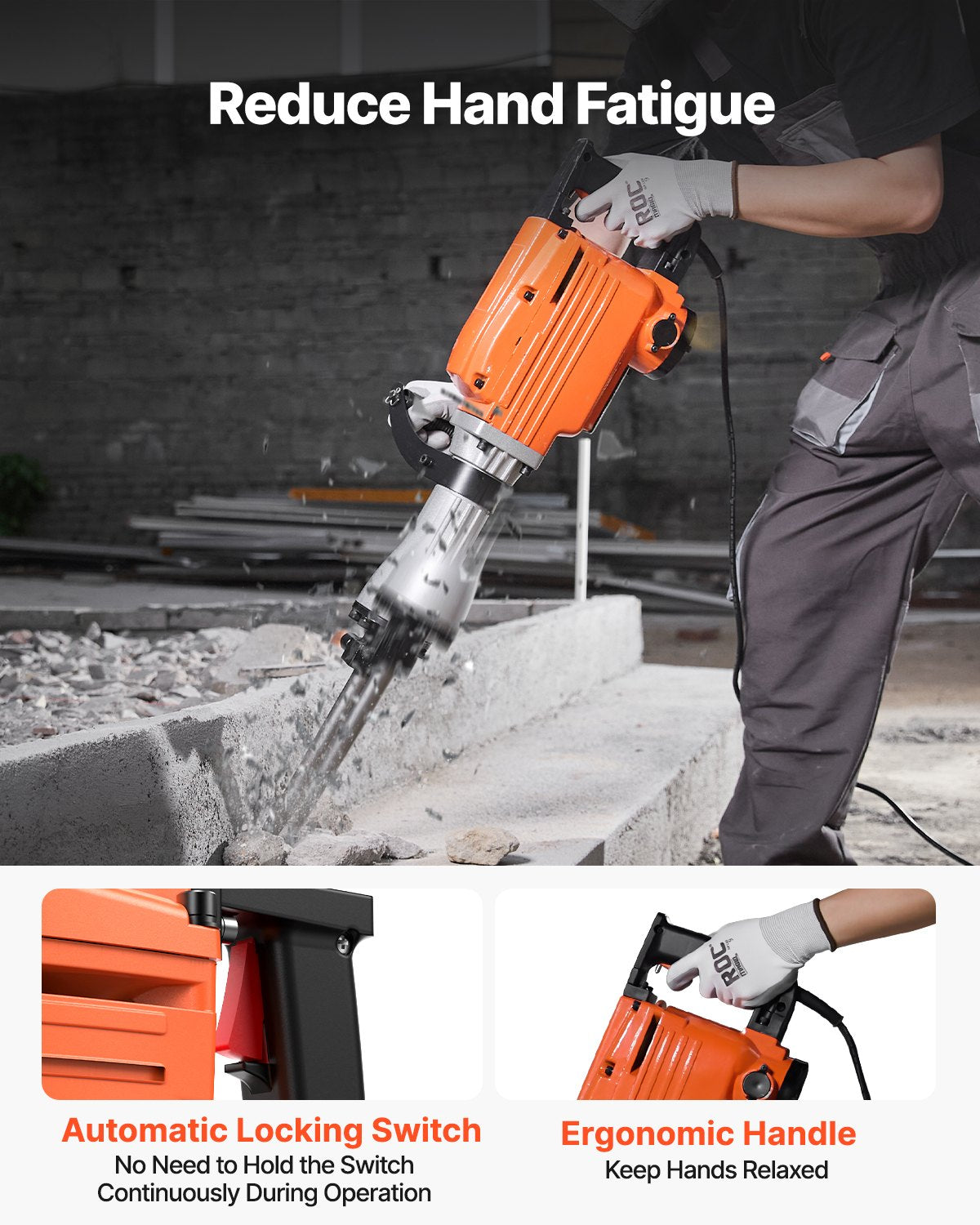 VEVOR Demolition Jack Hammer, 2200W Electric Jackhammer Heavy Duty, 1440 BPM Concrete Breaker 6pcs Chisels Bit Chipping with Case