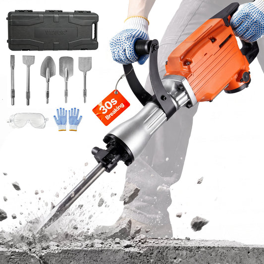 VEVOR Demolition Jack Hammer, 2200W Electric Jackhammer Heavy Duty, 1440 BPM Concrete Breaker 6pcs Chisels Bit Chipping with Case