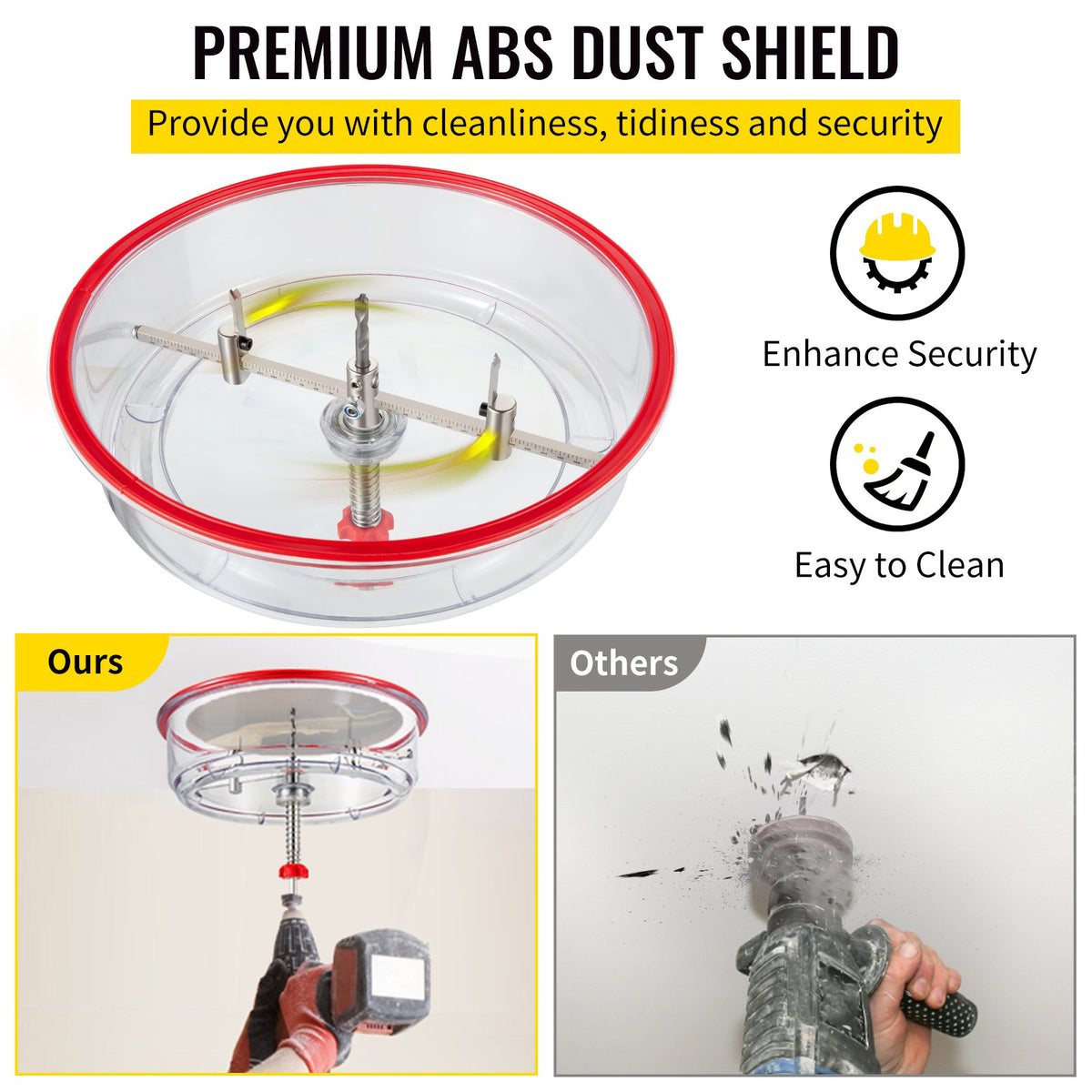 VEVOR Adjustable Hole Saw Cutter Kit, 1-5/8\" to 11-13 /16\" (40-300 mm), Recessed Hole Saw with PC Dust Shield, Two Replaceable Pilot Drill Bits, for Recessed Lights, Ceiling Speakers, Vent Holes