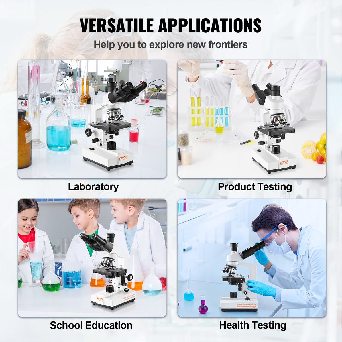 VEVOR Compound Trinocular Microscope, 40X-5000X Magnification Trinocular Compound Lab Microscope with Two-Layer Mechanical Stage, External Interface, LED Illumination and Microscope Slides Included