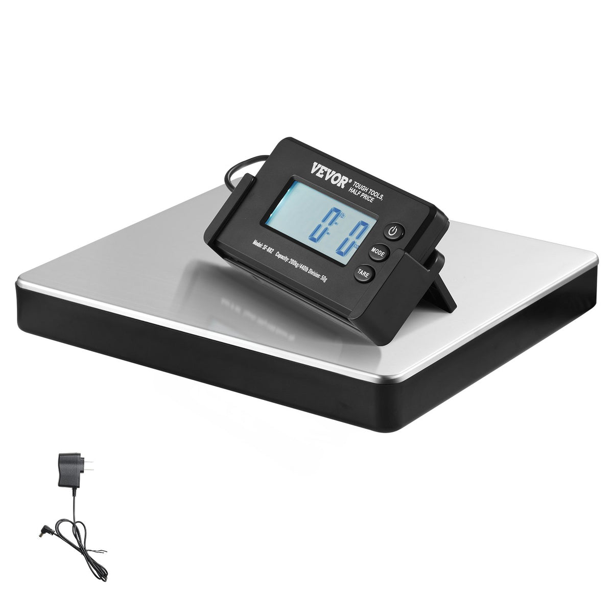 VEVOR Digital Shipping Scale, 440 lbs x 1.7 oz. Heavy Duty Postal Scale with Timer, Tare Function, HD LCD Screen Portable Package Scale for Luggage, Home, Post Office, AC/DC Powered, FCC Listed