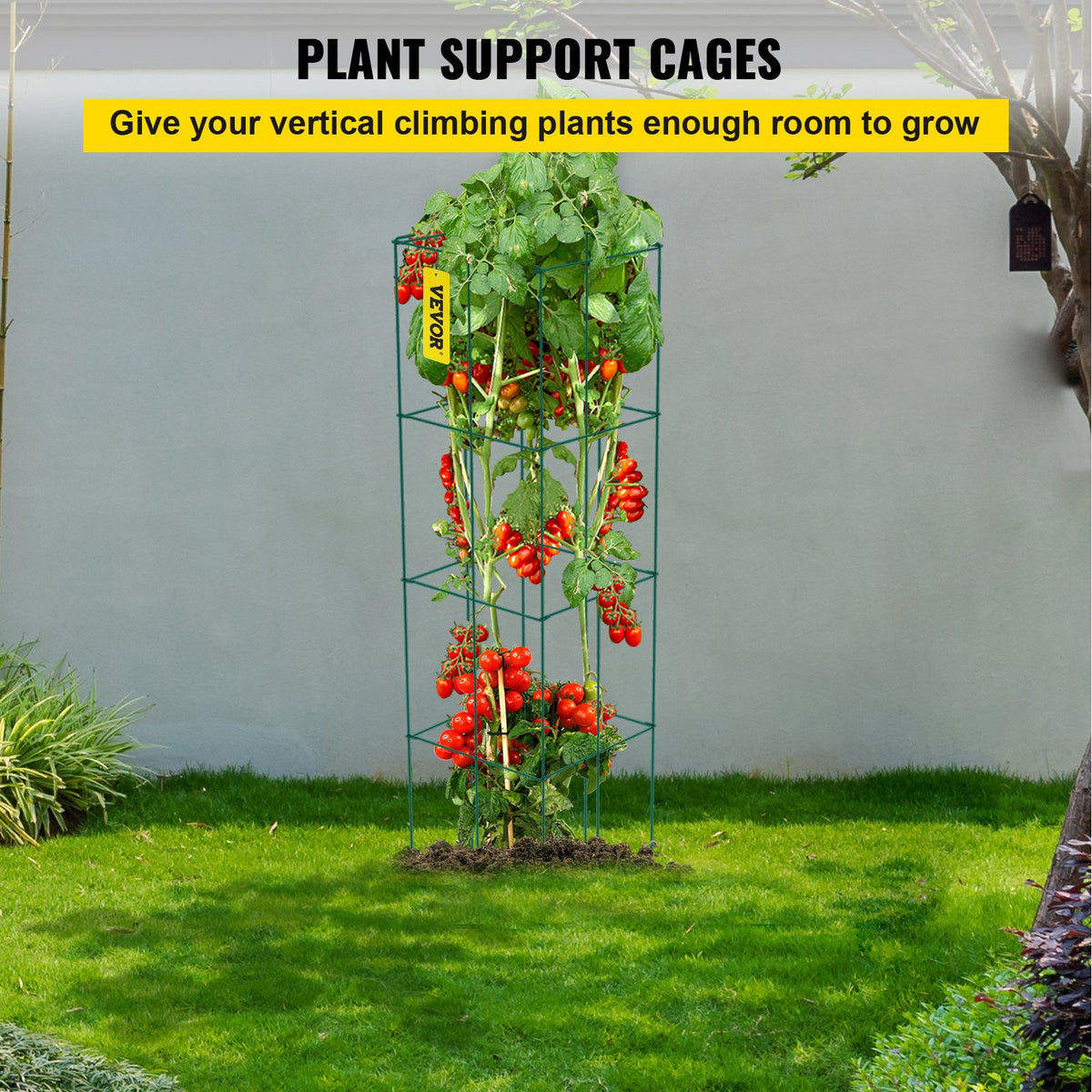 VEVOR Tomato Cages, 11.8\" x 11.8\" x 46.1\", 10 Packs Square Plant Support Cages, Green PVC-Coated Steel Tomato Towers for Climbing Vegetables, Plants, Flowers, Fruits