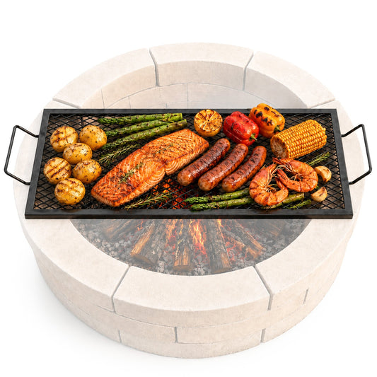 VEVOR X-Marks Fire Pit Grill Grate, Rectangle Cooking Grate, Heavy Duty Steel Campfire BBQ Grill Grid with Handle & Support X Wire, Portable Camping Cookware for Outside Party Gathering, 32 Inch Black