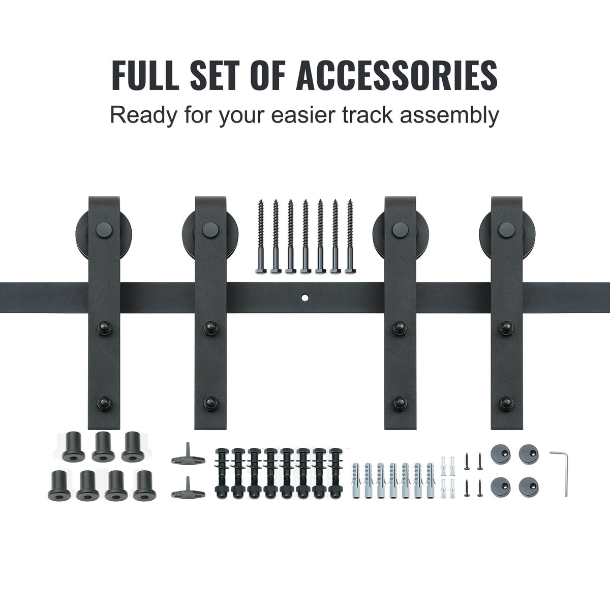 VEVOR 8FT Sliding Barn Door Hardware Kit, 330LBS Heavy Duty Barn Door Track Kit for Double Doors, Fit 3.7-4.3FT Total Wide and 1.3"-1.8" Thick 2 Door Panel, with Smooth & Silent Pulley (J Shape)