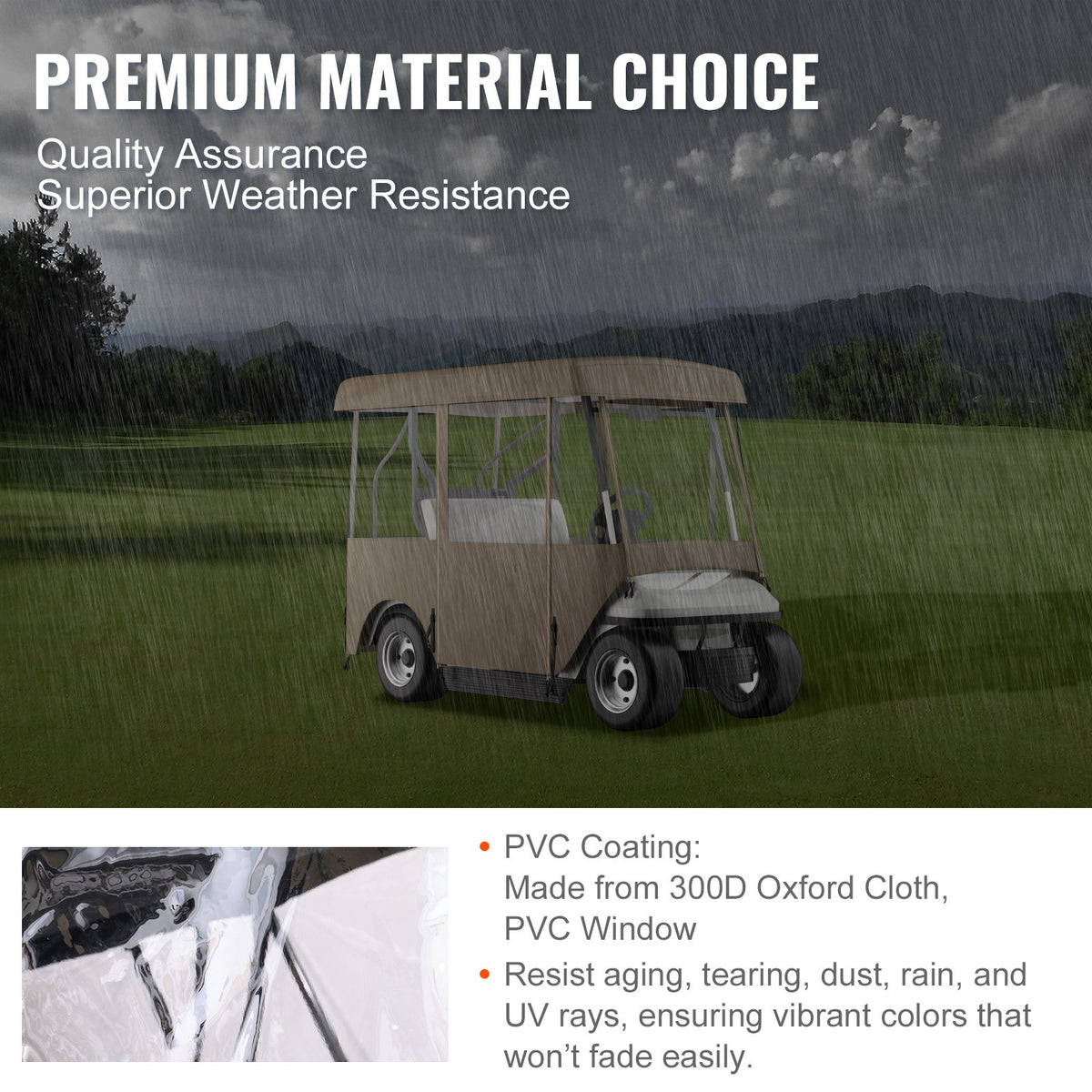 VEVOR Golf Cart Enclosure, with 4-Sided Fairway Deluxe, 300D Waterproof Driving Enclosure with Transparent Windows, Fit for 2+2 Seats Golf Carts (Roof Up to 78.7''L)