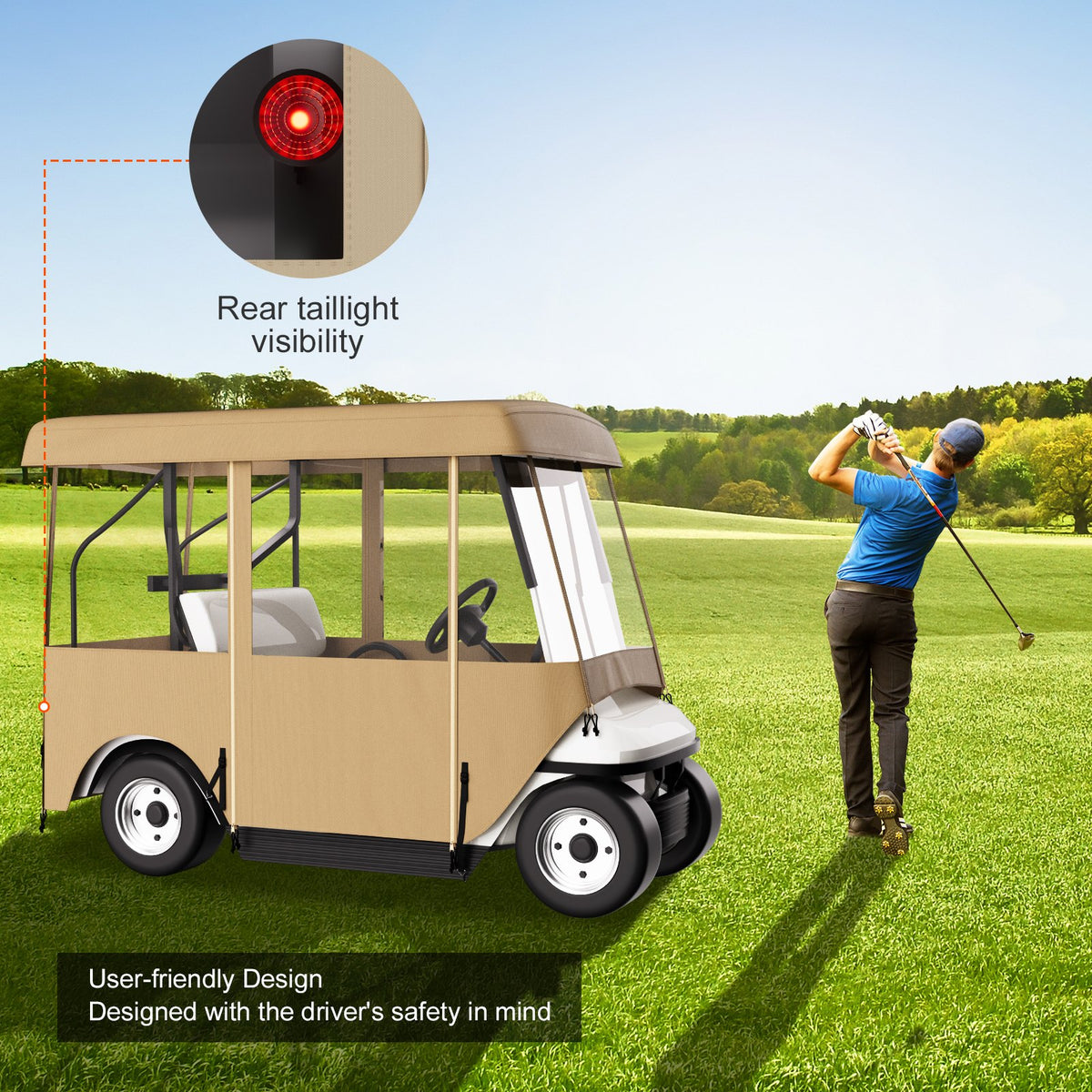 VEVOR Golf Cart Enclosure, with 4-Sided Fairway Deluxe, 300D Waterproof Driving Enclosure with Transparent Windows, Fit for 2+2 Seats Golf Carts (Roof Up to 78.7''L)