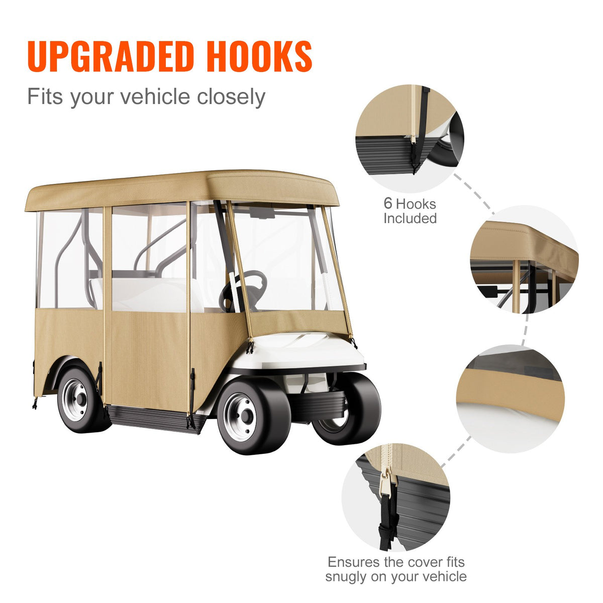 VEVOR Golf Cart Enclosure, with 4-Sided Fairway Deluxe, 300D Waterproof Driving Enclosure with Transparent Windows, Fit for 2+2 Seats Golf Carts (Roof Up to 78.7''L)