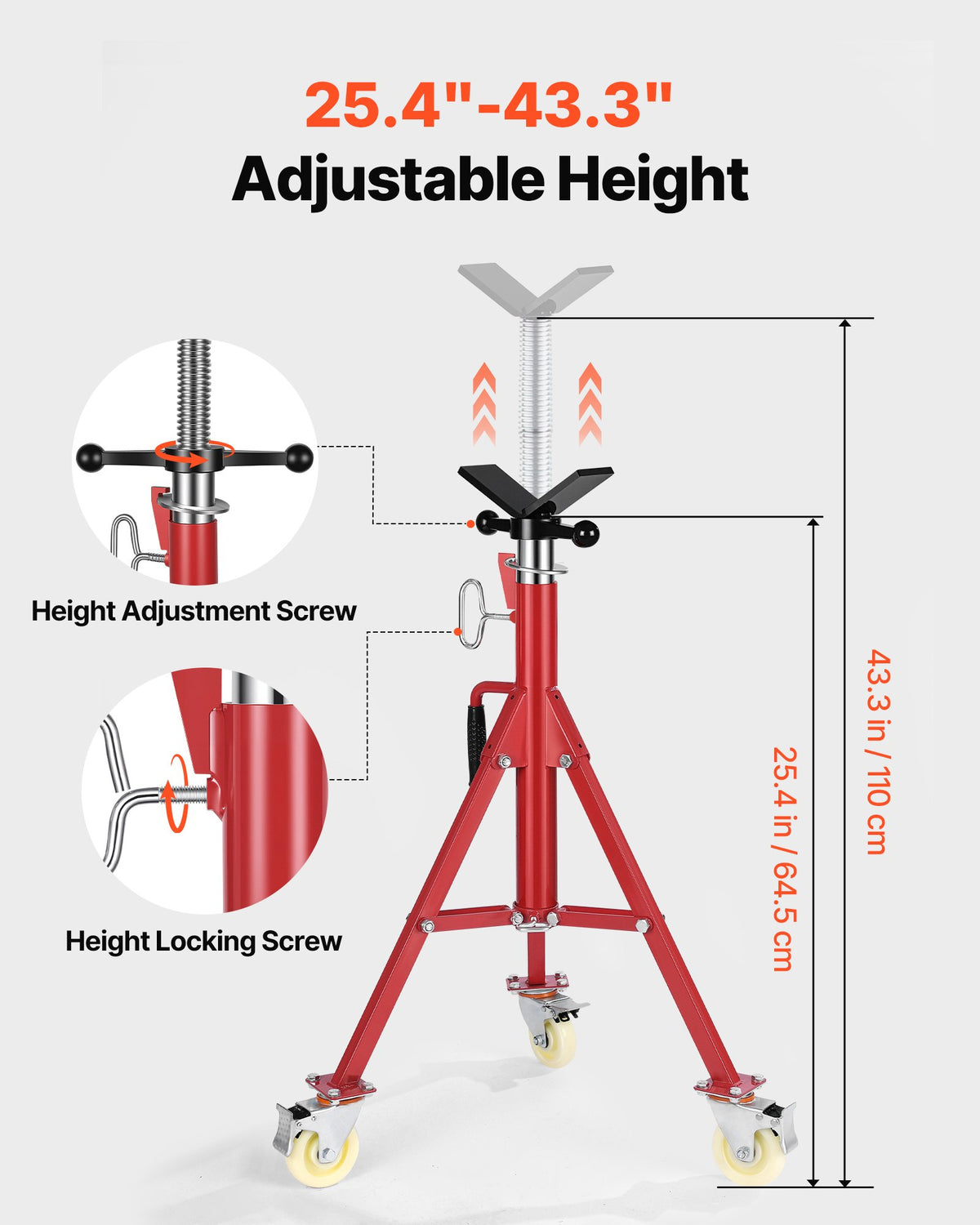 VEVOR Pipe Stand, V Head Pipe Stand Adjustable Height 20-37 Inch, 2500LBS Pipe Stands with Casters, Folding Portable Pipe Stands for 1/8 to 12 Inch Pipe Supporting