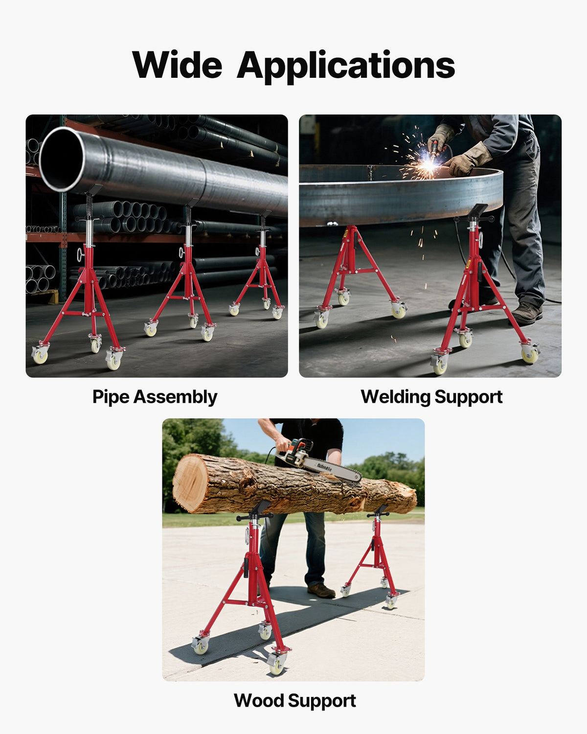 VEVOR Pipe Stand, V Head Pipe Stand Adjustable Height 20-37 Inch, 2500LBS Pipe Stands with Casters, Folding Portable Pipe Stands for 1/8 to 12 Inch Pipe Supporting